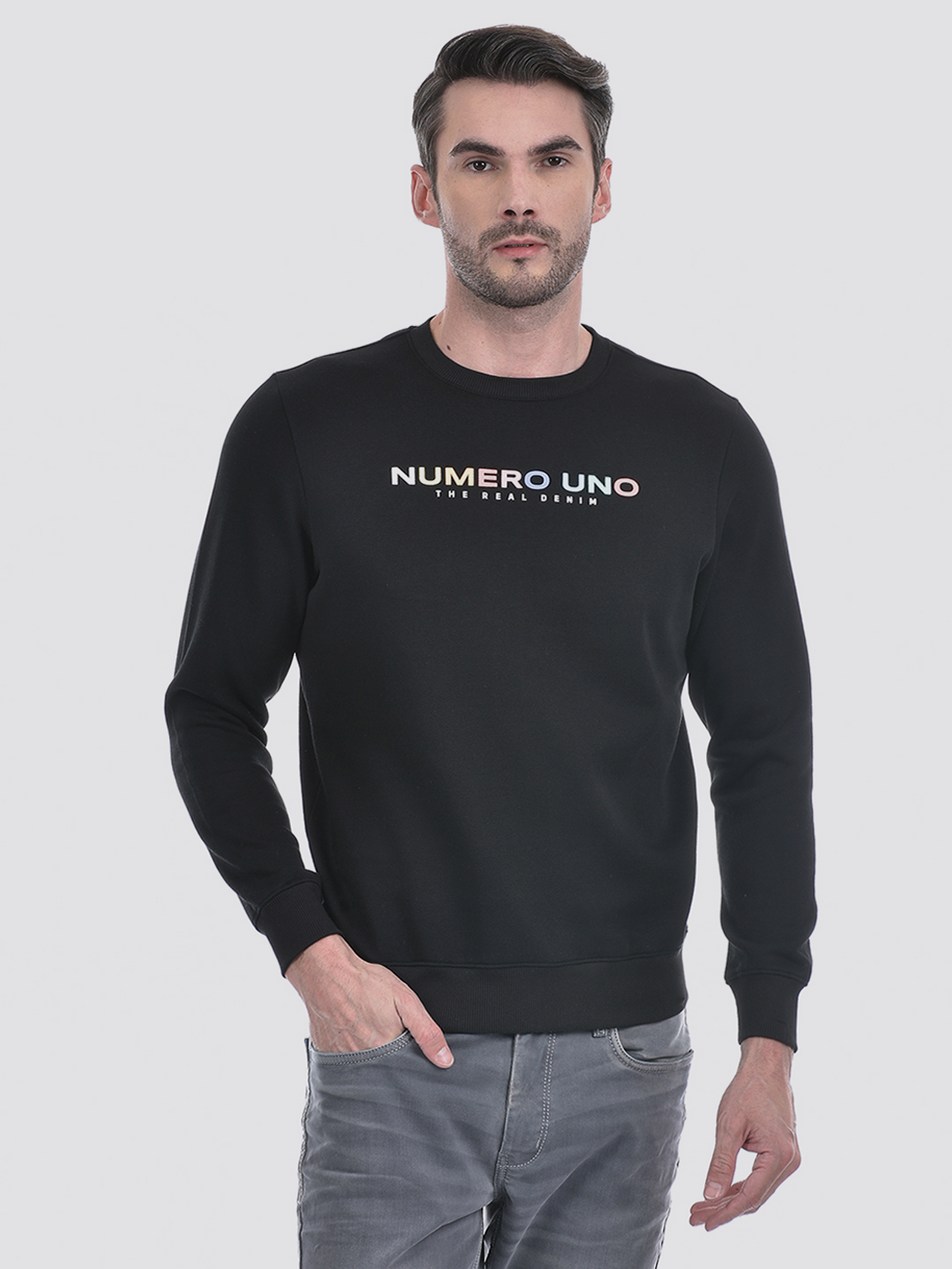 Numero Uno Men Typography Black Sweat Shirt